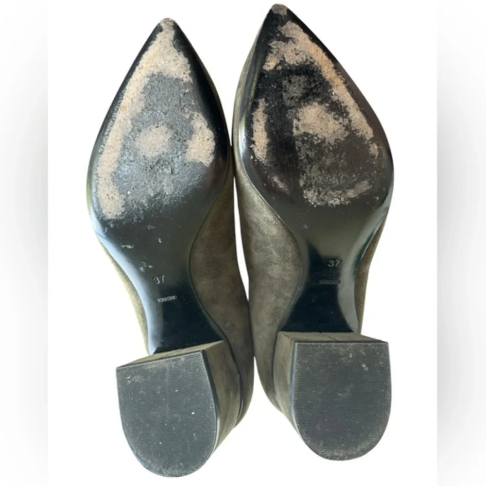 Alexander Wang Simona Dark Green Suede Pumps Split Block Heel‎ Size 37